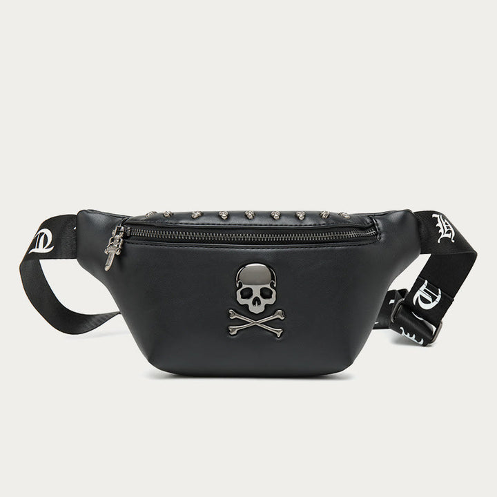 Gürteltasche im Punk-Stil mit Totenkopf und Nietengürtel, Brusttasche