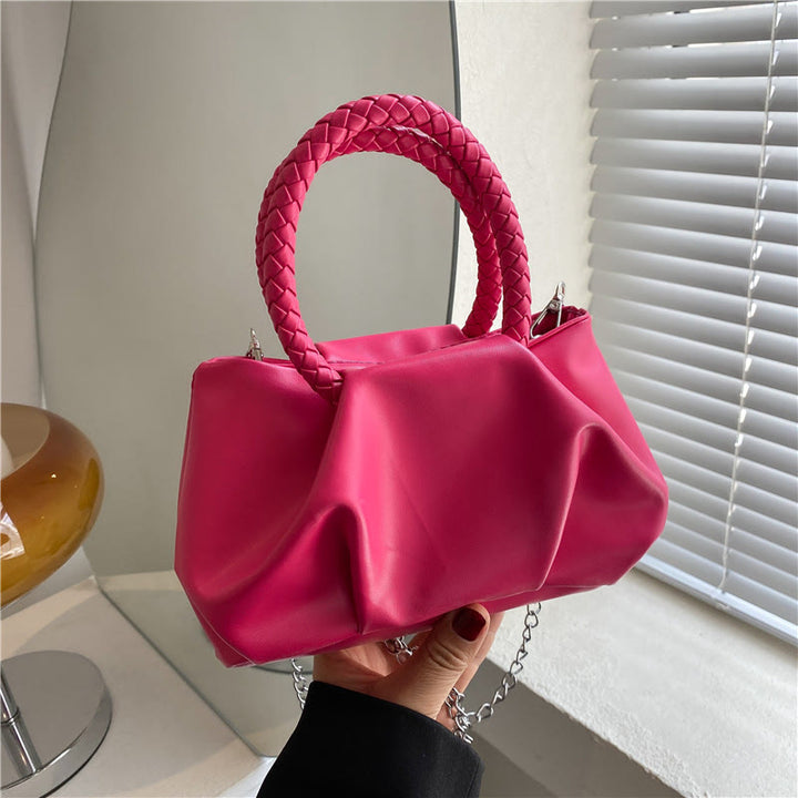 Umhängetasche für Damen, faltenförmig, Mini-Handtasche in Volltonfarbe