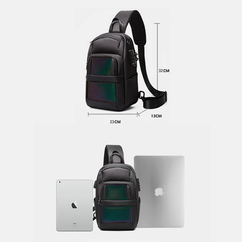 Diebstahlsichere, reflektierende Schultertasche für Herren, Ein-Schulter-Rucksack mit USB-Ladeanschluss
