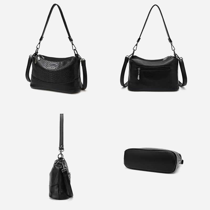 Umhängetasche mit drei Fächern für Damen, Beuteltasche aus veganem Leder