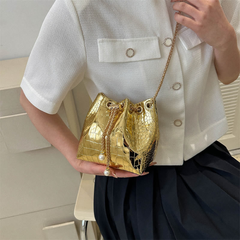 Abendtasche für Party Krokodilmuster Glitzernde Lederbeuteltasche