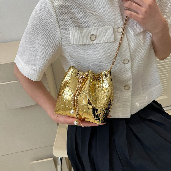 Abendtasche für Party Krokodilmuster Glitzernde Lederbeuteltasche