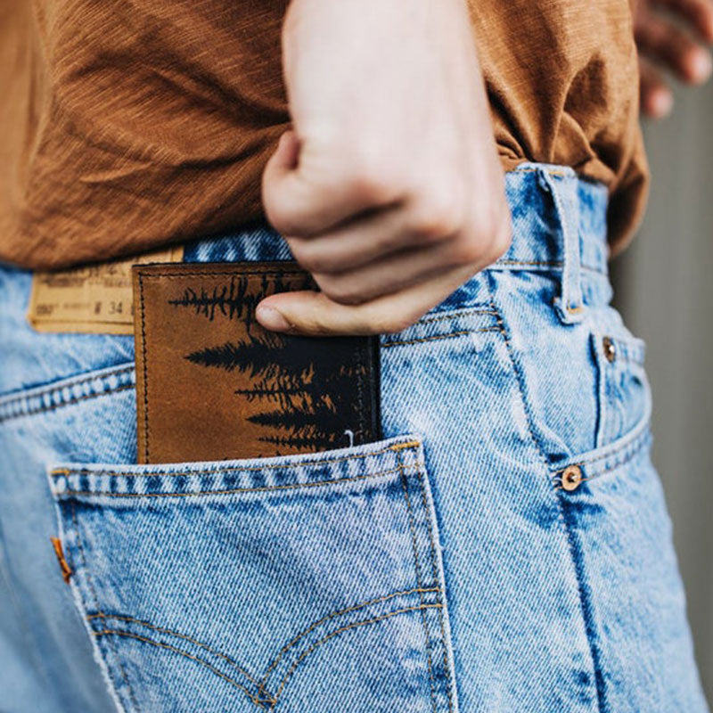 Herren-Geldbörse aus Leder, zweifach faltbar, mit Baumzweig-Aufdruck, Kartenhalter