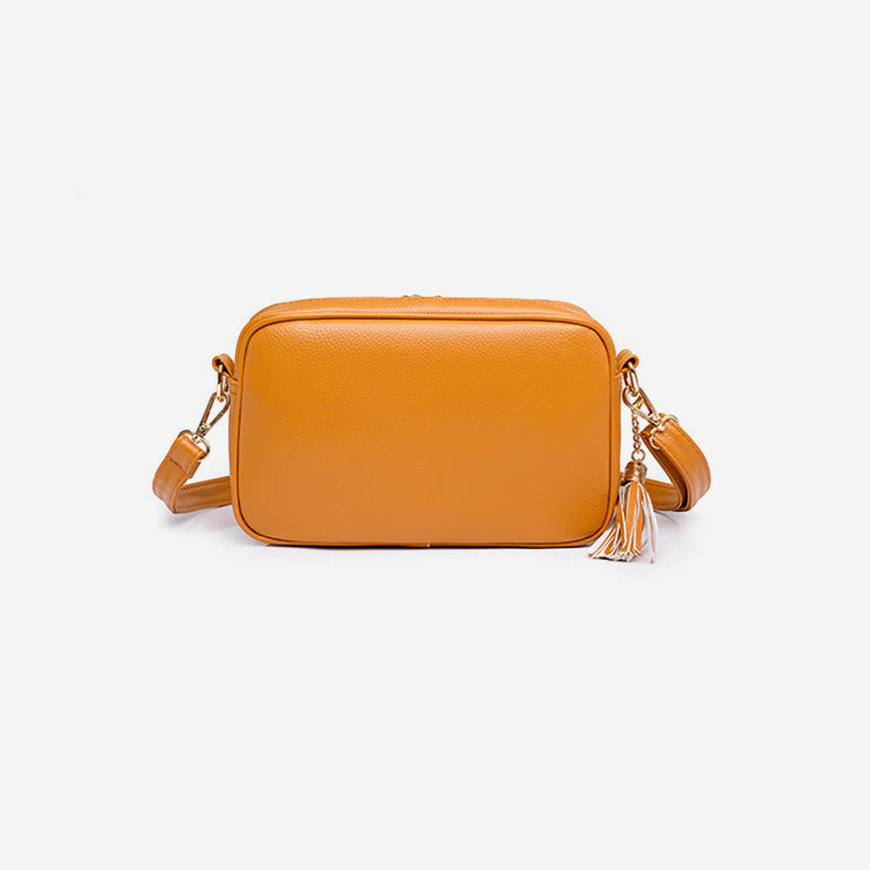 Umhängetasche für Damen mit Quaste, einfarbig, lässige Ledertasche