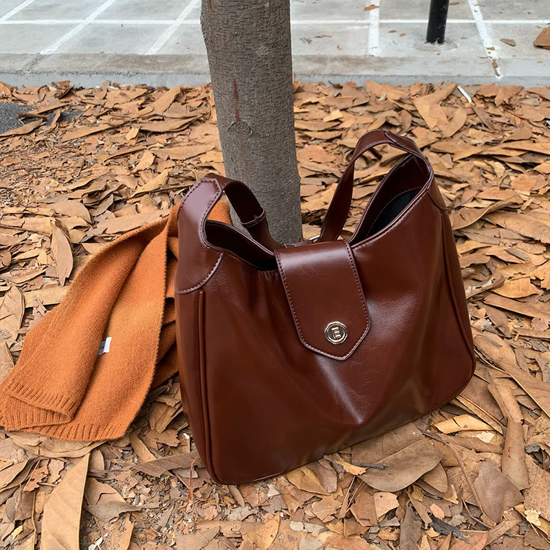 Minimalistische Ledertasche, einfarbig, breite Schnalle, Umhängetasche für Damen