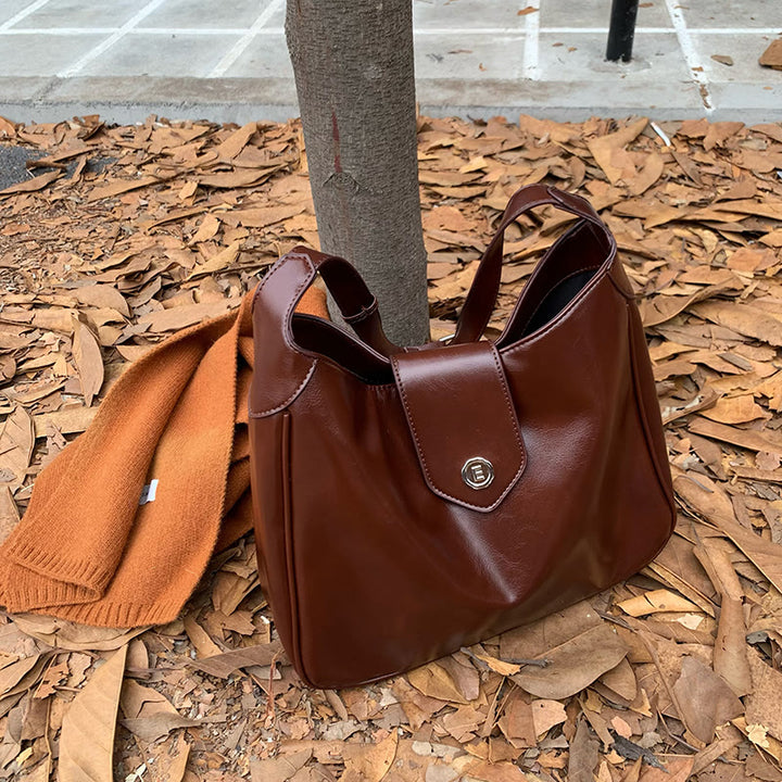 Minimalistische Ledertasche, einfarbig, breite Schnalle, Umhängetasche für Damen