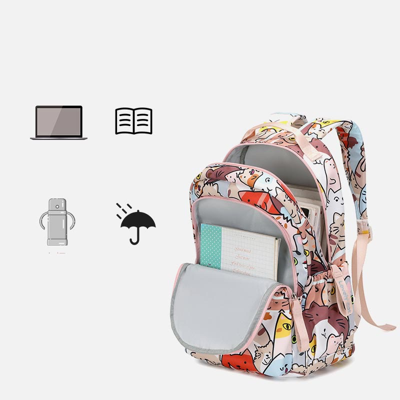 Rucksack für Damen, lustiger Katzen-Cartoon-Druck, wasserdichte Schulhandtasche