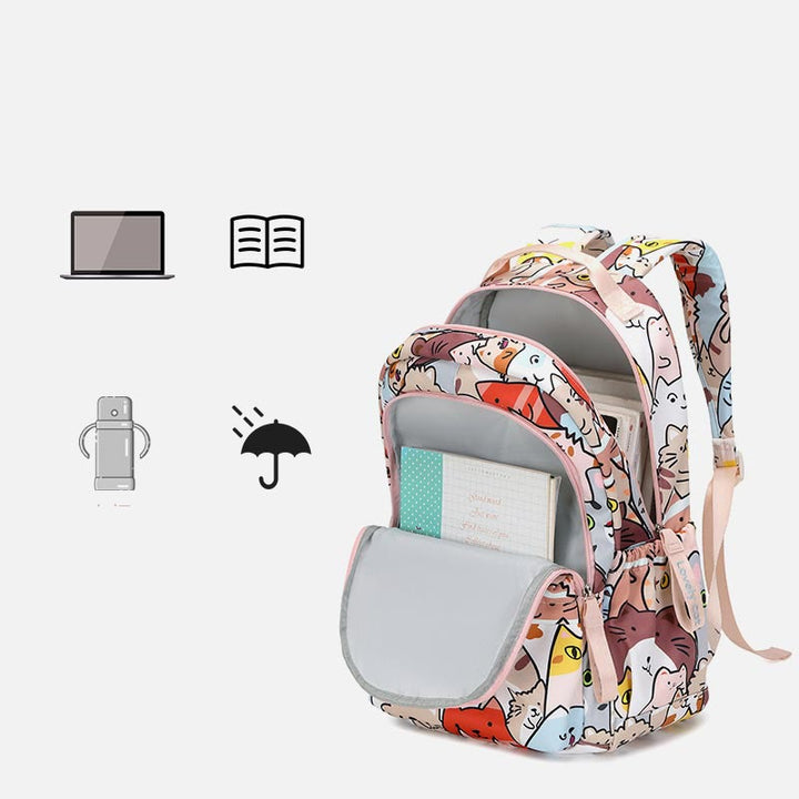Rucksack für Damen, lustiger Katzen-Cartoon-Druck, wasserdichte Schulhandtasche