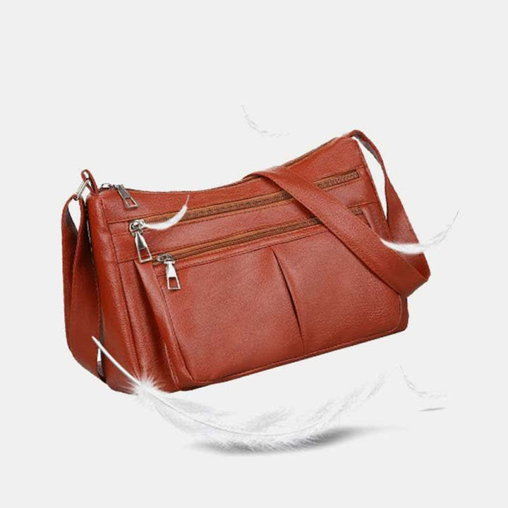 Umhängetasche mit 3 Reißverschlüssen für Damen, leichte, wasserdichte Schultertasche aus Leder