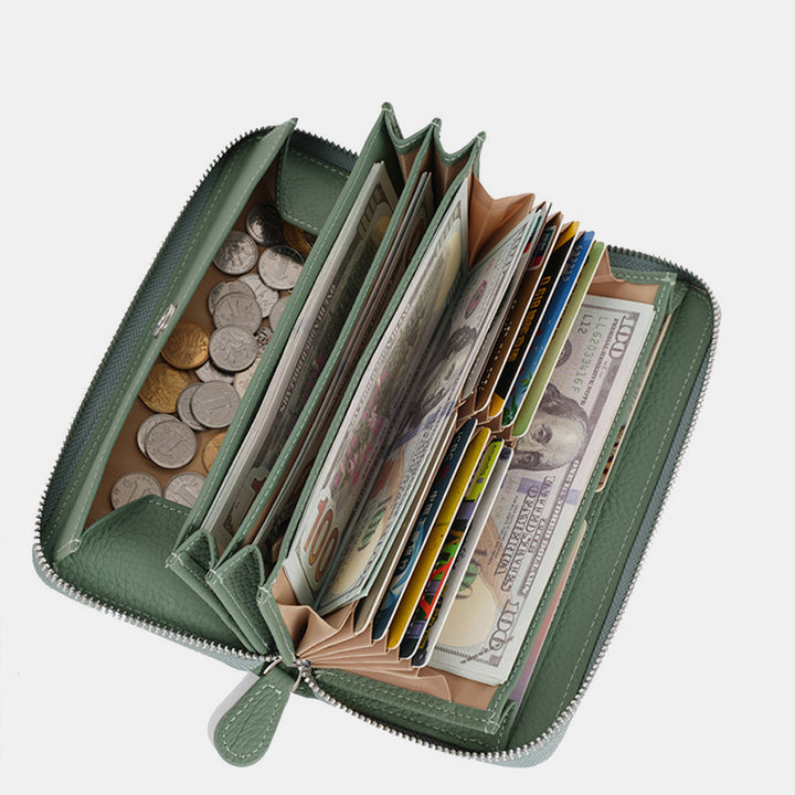 Damen RFID-blockierendes Leder-Portemonnaie mit großem Fassungsvermögen und Rundum-Reißverschluss