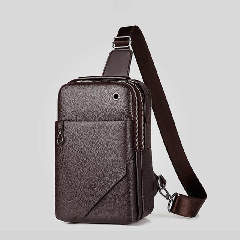 Herren Leder Sling Rucksack Brust Crossbody Schultertasche für Reisen Wandern