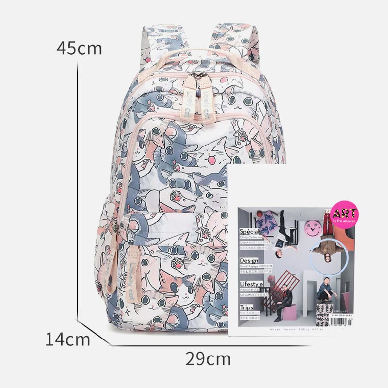 Rucksack für Damen, lustiger Katzen-Cartoon-Druck, wasserdichte Schulhandtasche