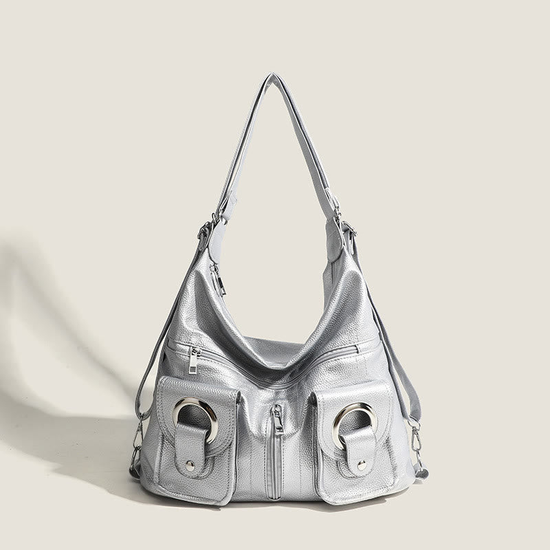 Umwandelbarer Rucksack aus weichem Leder mit zwei Fächern für Damen