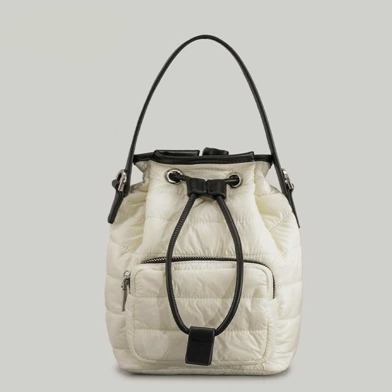 Puffer-Beuteltasche mit Kordelzug für Damen, Daunen-Umhängetasche, gesteppte Umhängetasche
