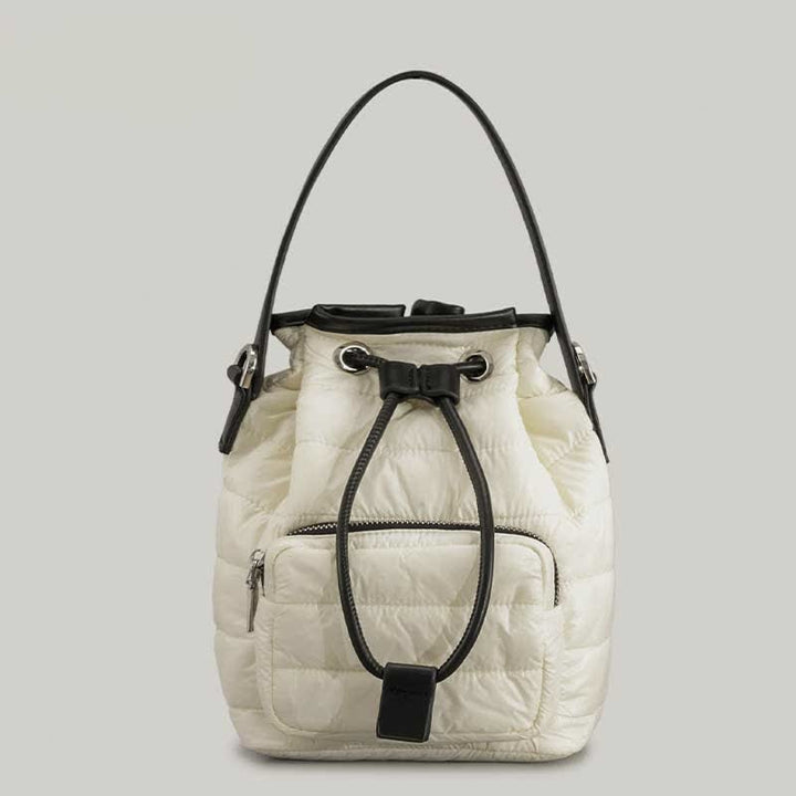Puffer-Beuteltasche mit Kordelzug für Damen, Daunen-Umhängetasche, gesteppte Umhängetasche