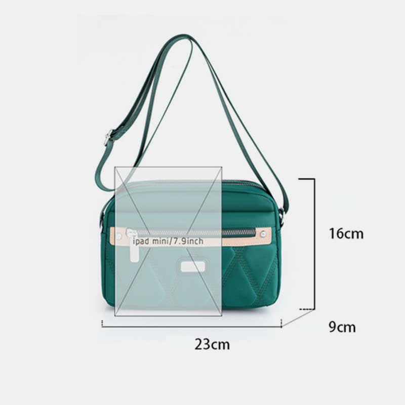 Wasserdichte Umhängetasche für Damen, Doppelreißverschluss, Nylon, Handtasche, Schultertasche