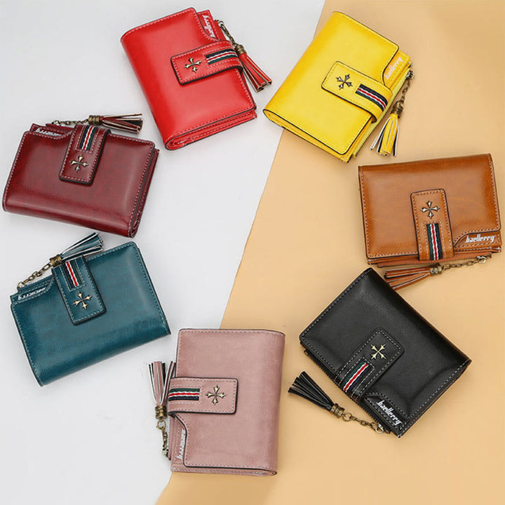 Kurze Bifold Brieftasche Retro Multi Slot Frauen Leder Geldbörse