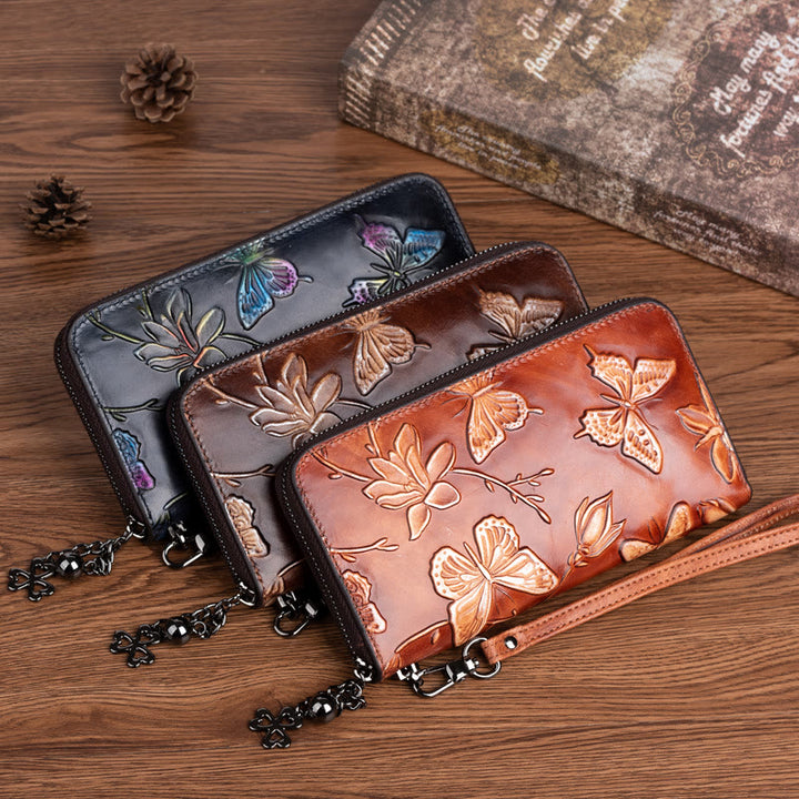 Retro Schmetterling Handtasche Frauen Elegante Lange Große Raum Leder Brieftasche