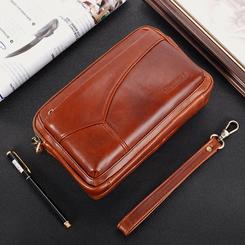 Echtes Leder Clutch Portemonnaie Geräumige Organisierte Handgelenk Geldbörse Fit 7,9" Handy