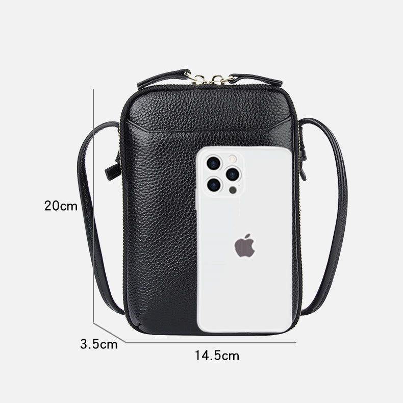 Mini-Telefontasche, einfache karierte Umhängetasche aus Leder für Damen