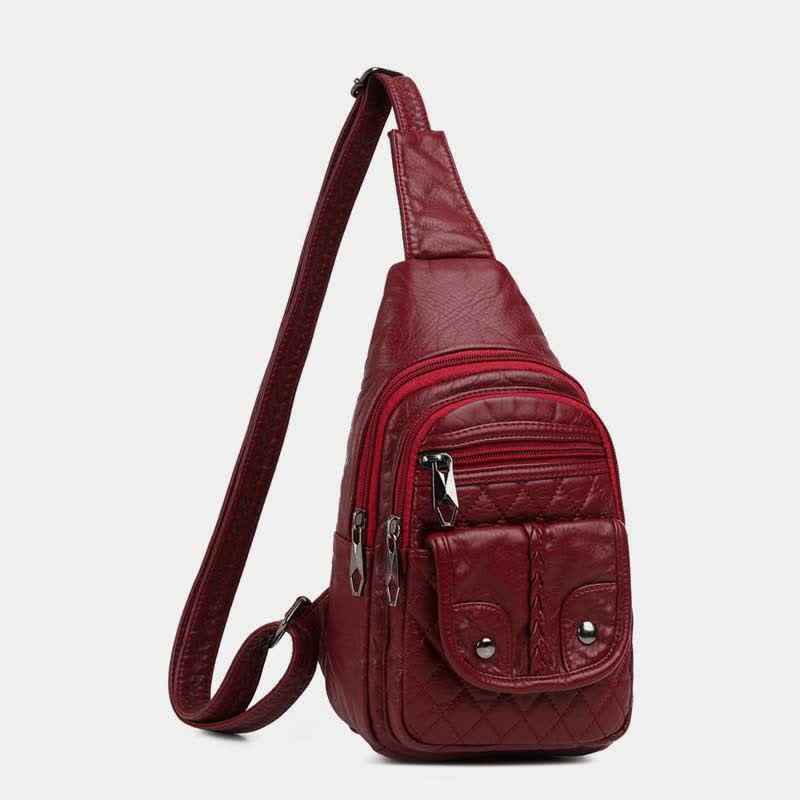 Retro Sling-Rucksack für Damen, mehrere Taschen, Umhängetasche aus PU-Leder