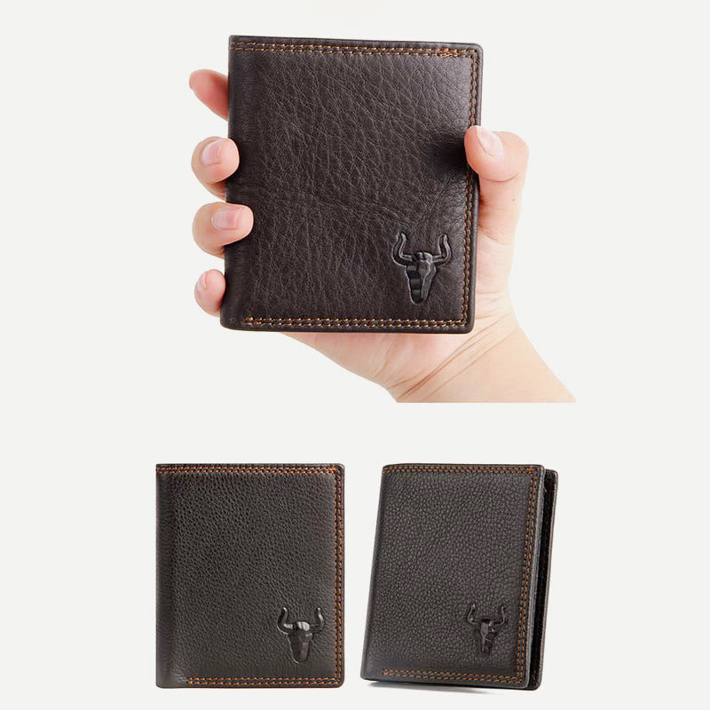 Geldbörse für Herren, Mini-Geldbörse, echtes Leder, mit mehreren Fächern