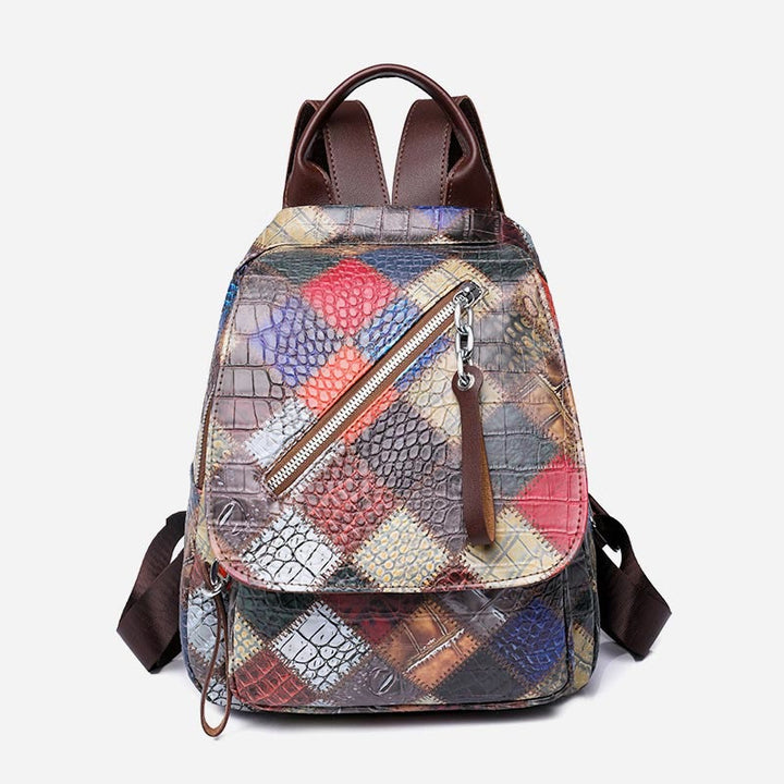 Rucksack für Frauen, Retro, Kontrastfarbe, geometrischer Reiserucksack