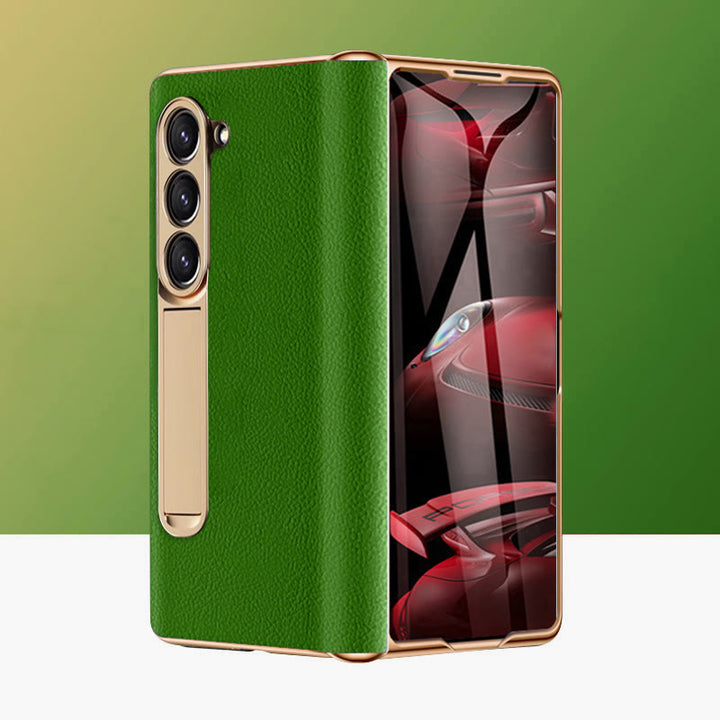 Z Fold 5 Handyhülle Leechi Grain Echtleder mit Displayschutzfolie