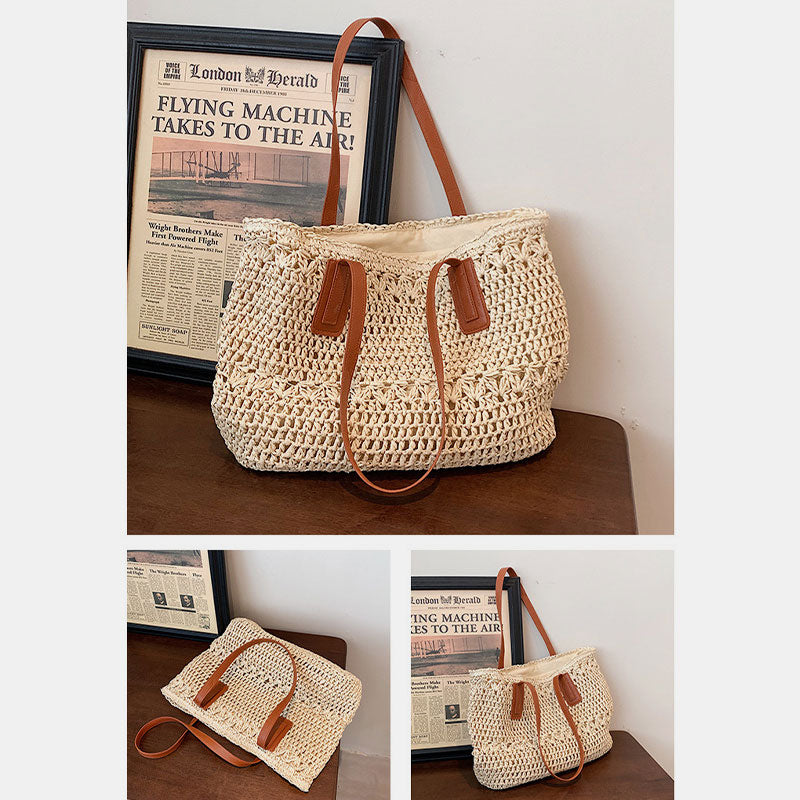 Leichte Sommerstrand-Handtasche aus gewebtem Stroh