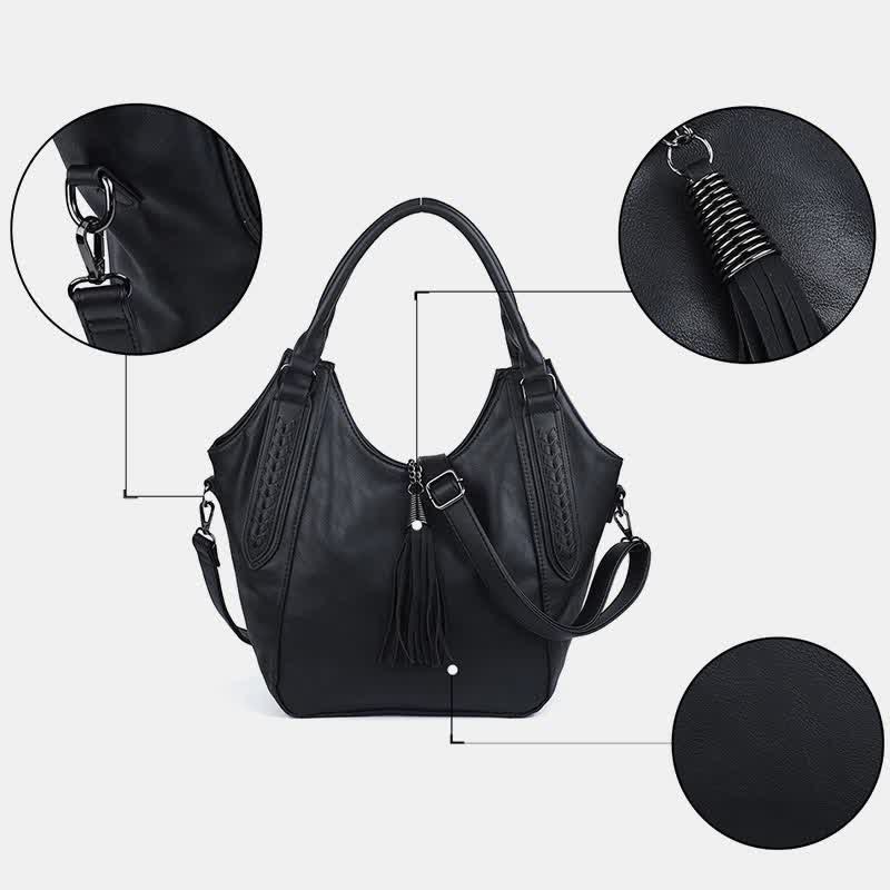 Hobo Bag für Damen mit Quaste, Damenhandtasche aus Leder, Umhängetasche