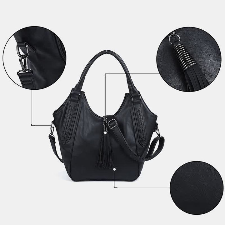 Hobo Bag für Damen mit Quaste, Damenhandtasche aus Leder, Umhängetasche