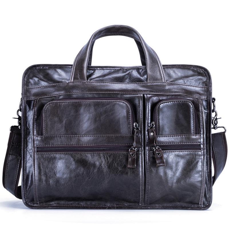 Aktentasche aus echtem Leder für Herren, 15,6 Zoll, Business-Laptoptasche mit Umhängegurt