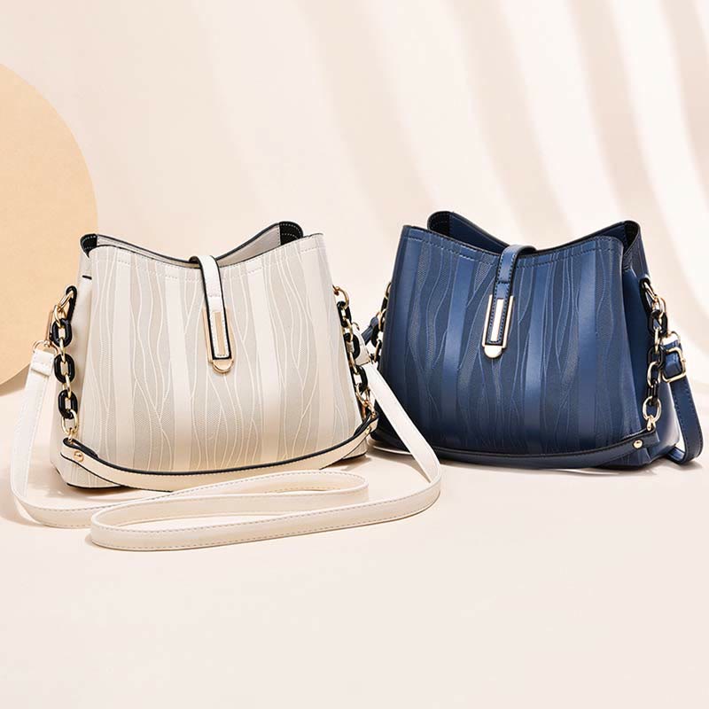 Handtasche mit Streifenmuster für Damen, groß, veganes Leder, Umhängetasche