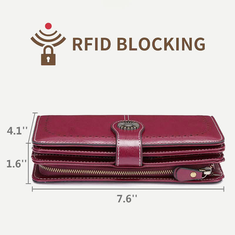 Damen RFID-blockierende Ledergeldbörse mit mehreren Steckplätzen, Kreditkartenetui, Clutch