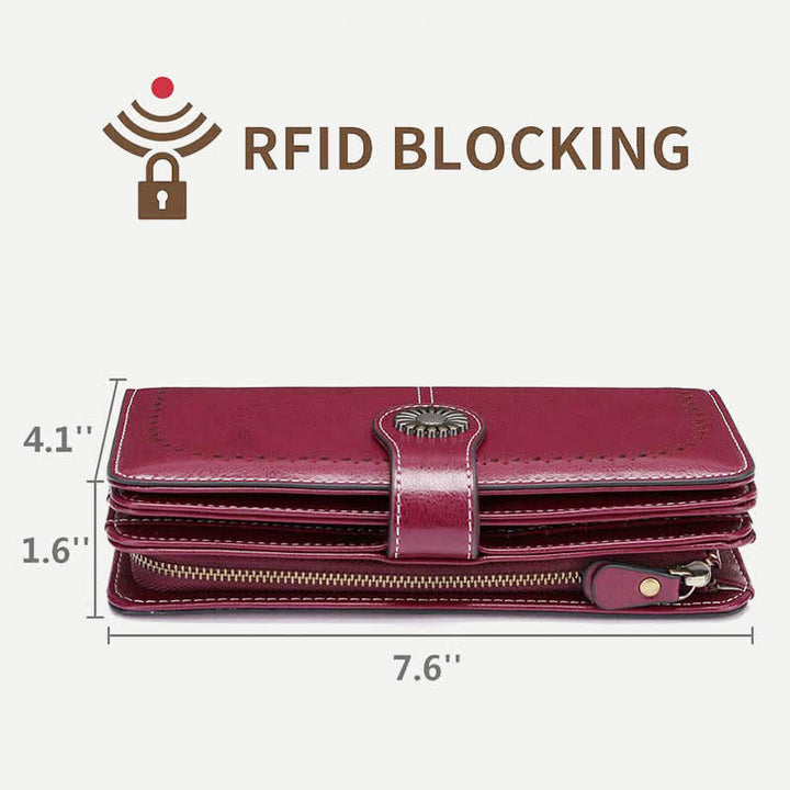 Damen RFID-blockierende Ledergeldbörse mit mehreren Steckplätzen, Kreditkartenetui, Clutch