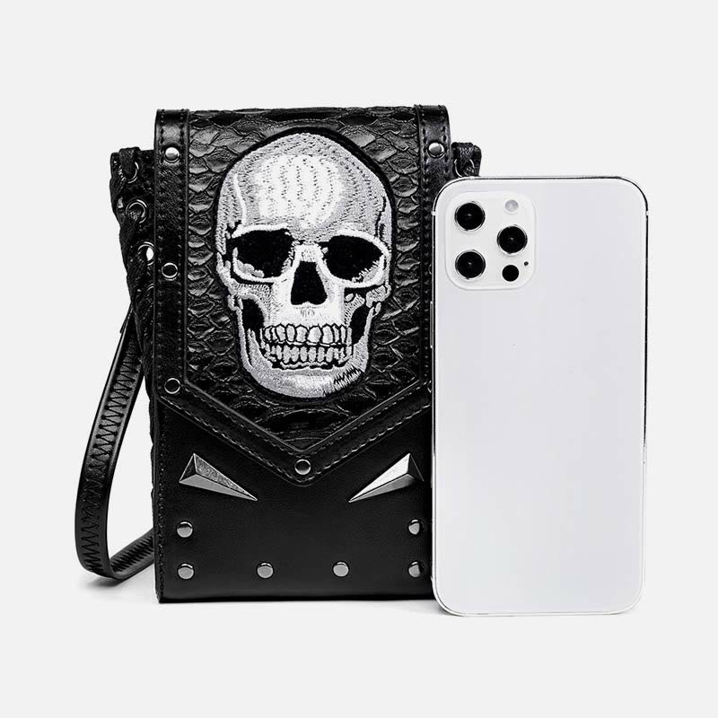 Kunstleder Totenkopf Handytasche Hüfttasche Punk Style Umhängetasche
