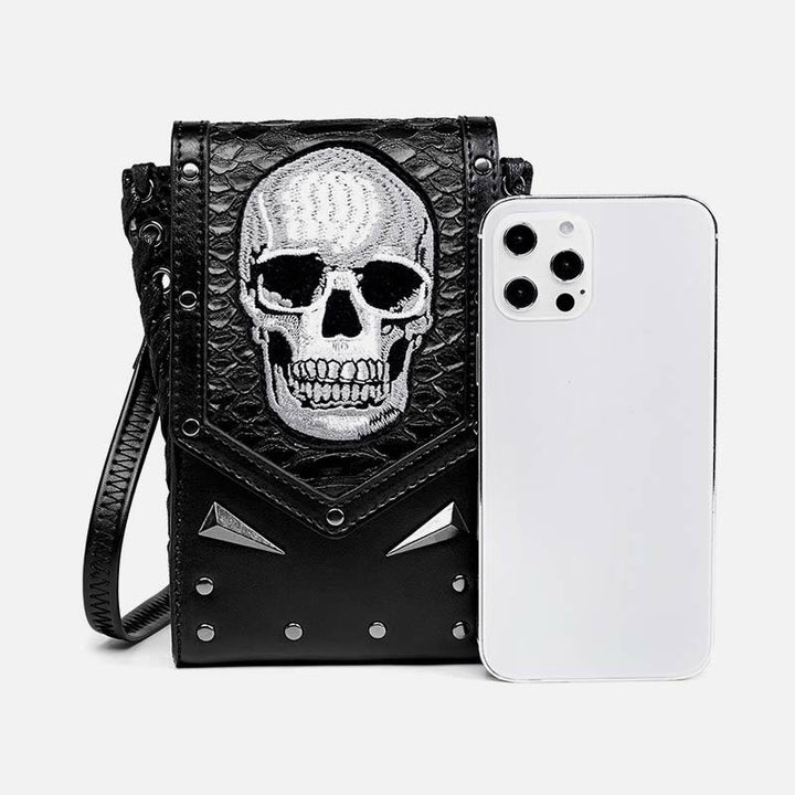 Kunstleder Totenkopf Handytasche Hüfttasche Punk Style Umhängetasche