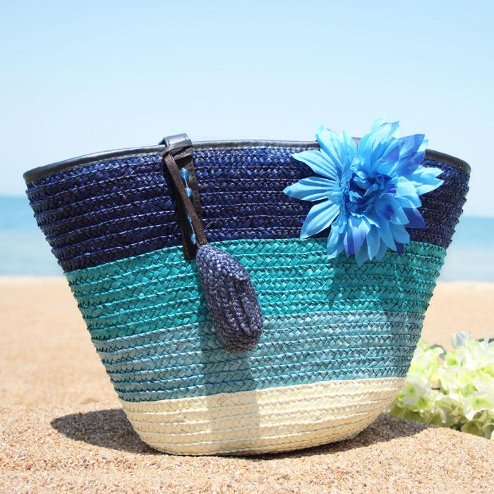 Sommerblumen-Strandtasche aus gewebtem Stroh, Reisetasche