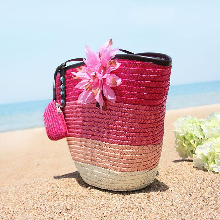 Sommerblumen-Strandtasche aus gewebtem Stroh, Reisetasche
