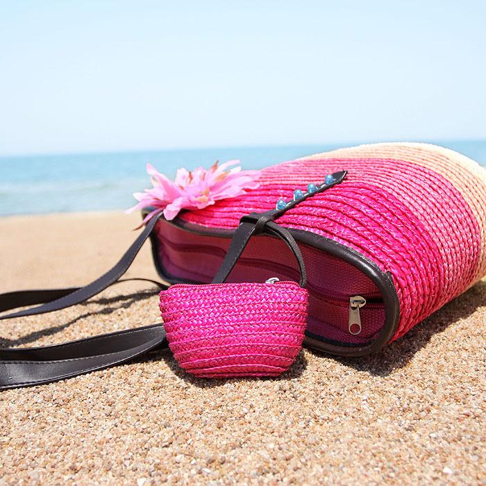 Sommerblumen-Strandtasche aus gewebtem Stroh, Reisetasche