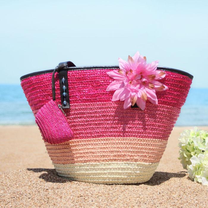 Sommerblumen-Strandtasche aus gewebtem Stroh, Reisetasche