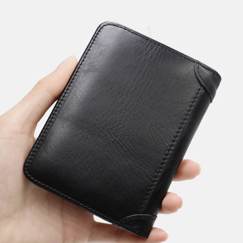 RFID-geschützte Geldbörse aus echtem Leder mit großem Fassungsvermögen und zwei Fächern