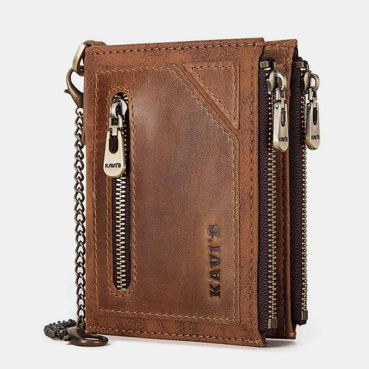 Vintage RFID Echtleder Bifold Münzgeldbörse mit Kette