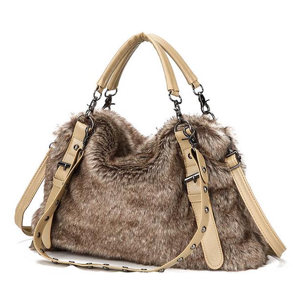 Damen Plüsch Elegante Schultertasche Tote Handtasche