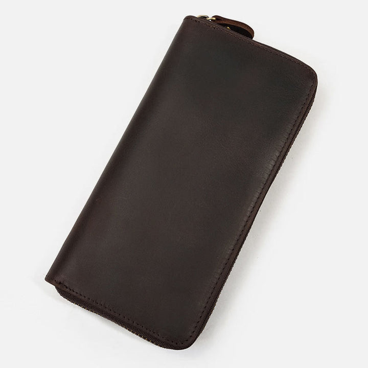 Lange Geldbörse für Herren mit RFID-Retroprägung, Leder, Handytasche
