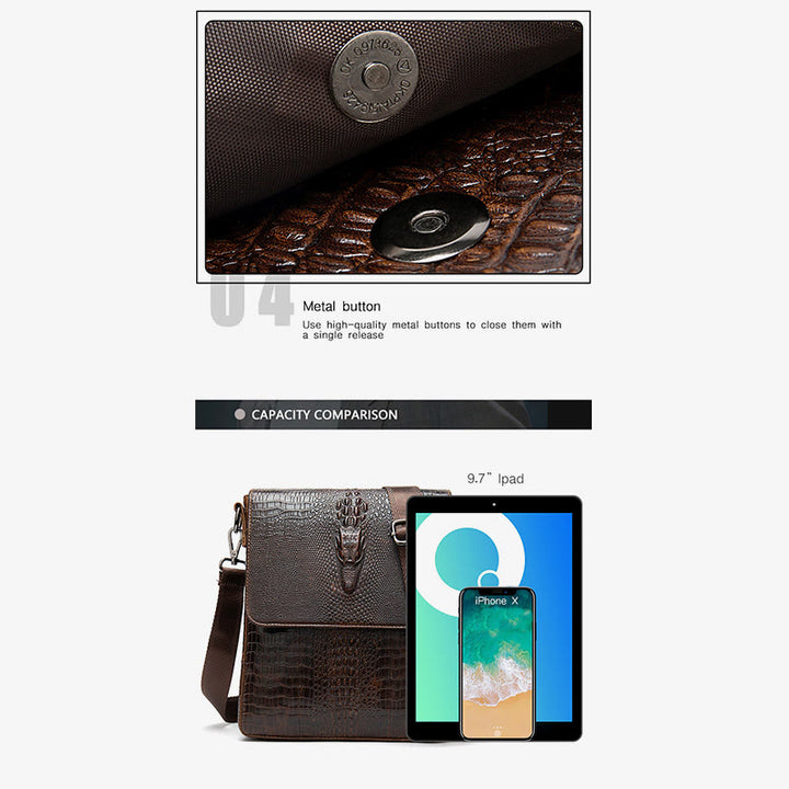 Clamshell Messenger Bag Herren Unifarben Krokodildruck Business Geldbörse