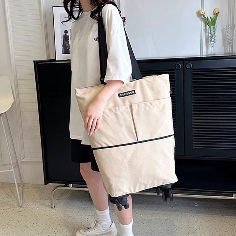 Supermarkt Rolling Tote Abnehmbare Faltbare Räder Schulter Handtasche Für Frauen