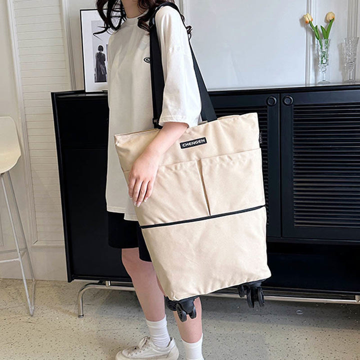 Supermarkt Rolling Tote Abnehmbare Faltbare Räder Schulter Handtasche Für Frauen