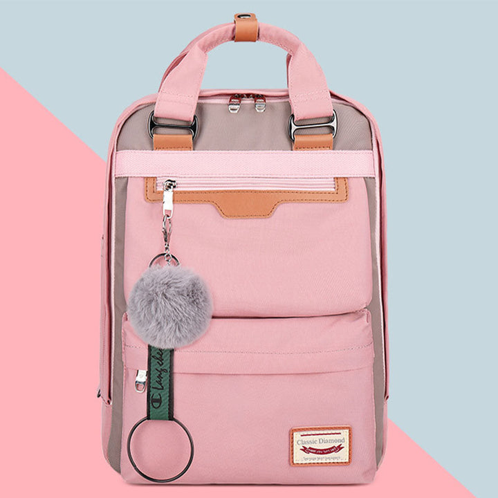 Modischer Patchwork-Rucksack mit Farbblockdesign und mehreren Taschen