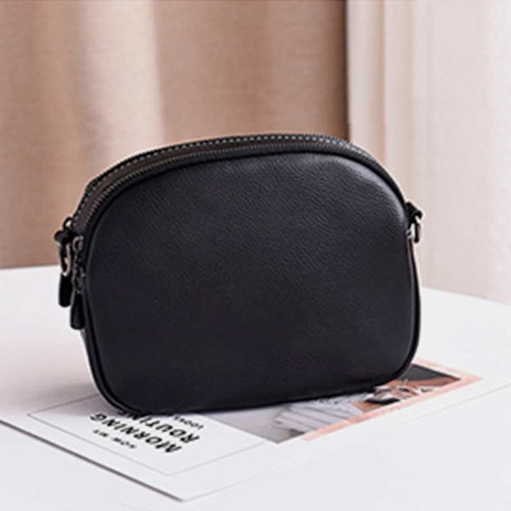 Kleine Umhängetasche mit dreifachem Reißverschluss, Leder, Handy-Geldbörse, Schultertasche